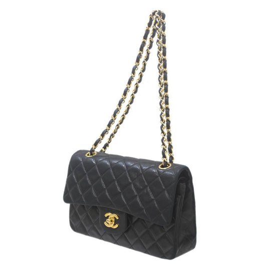 Chanel Black Yellow Gold Leather Stainless Steel Shoulder Bag ()