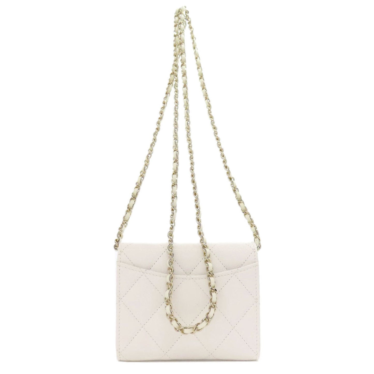 Chanel White Grained Calfskin Chain/Shoulder Wallet ()