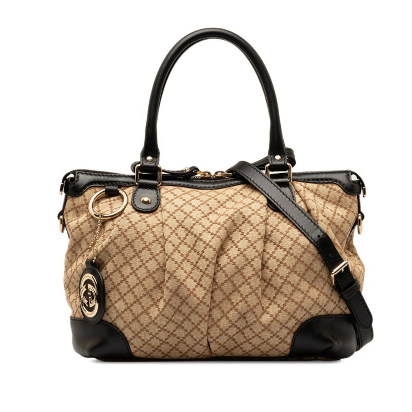 Gucci Diamante Beige Black Canvas Handbag Shoulder Bag ()