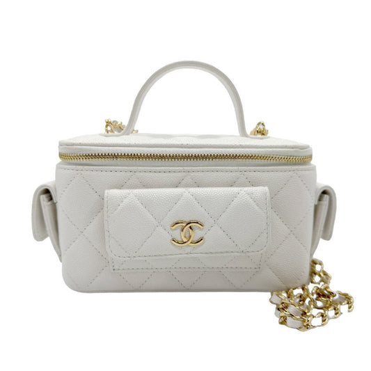 Chanel White Caviar Leather Shoulder Bag ()