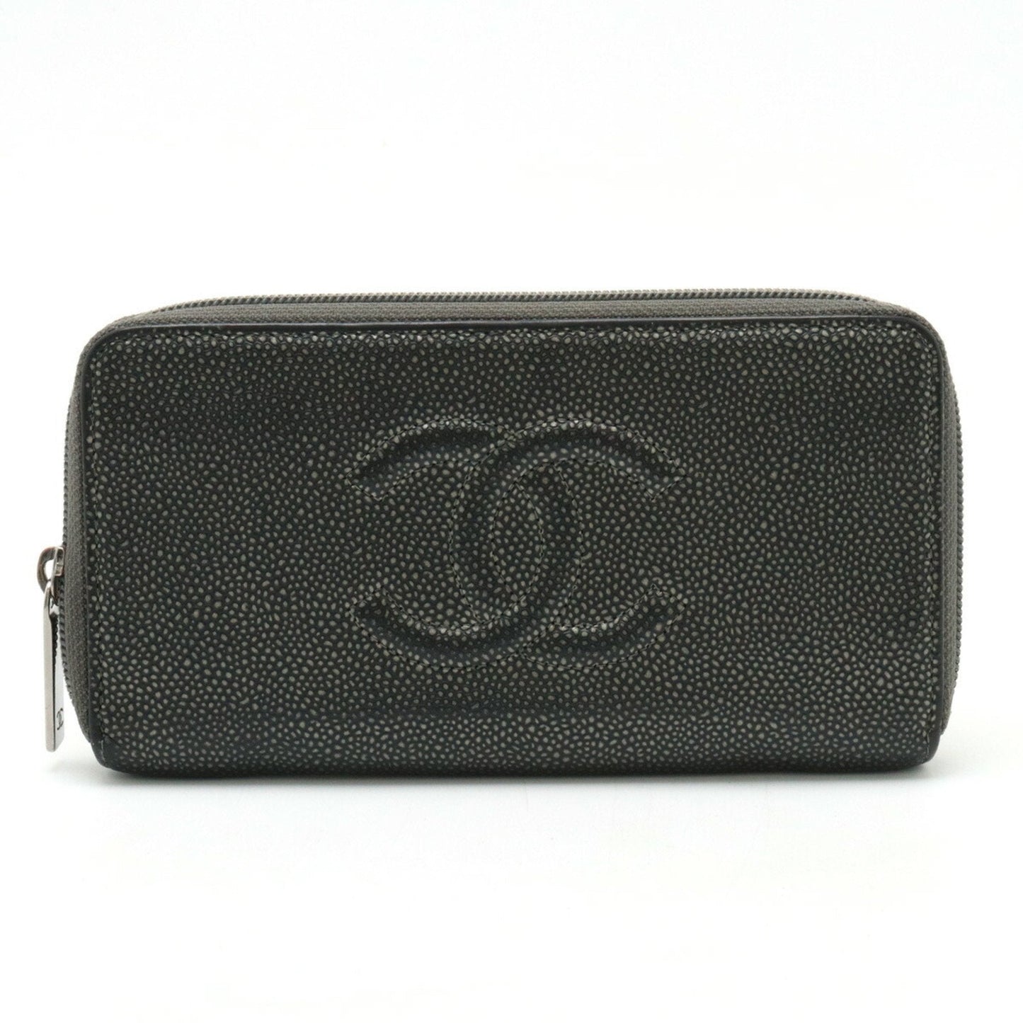 Chanel Metallic Gray Grained Calfskin Long Wallet (Bi-Fold) ()