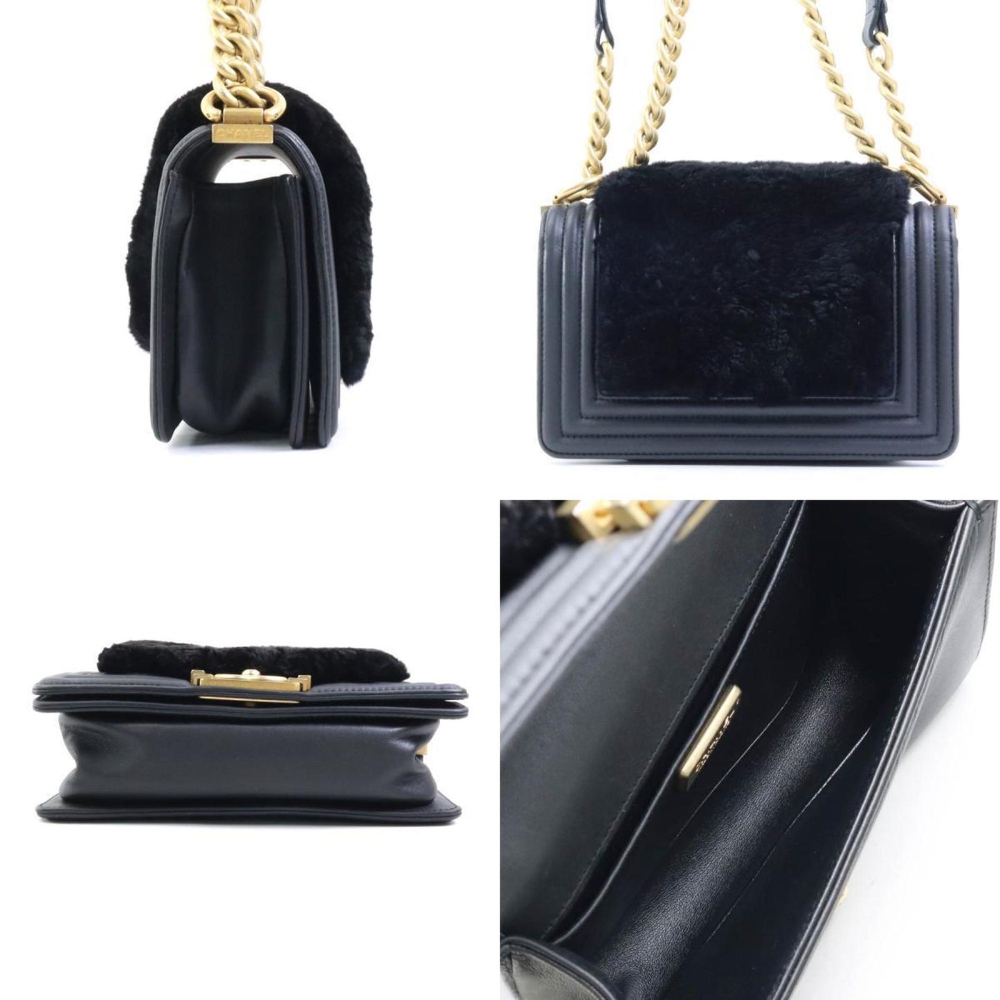 Chanel Black Fur Leather Metal Shoulder Bag ()