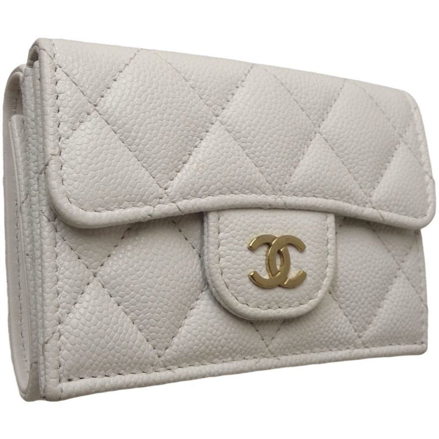 Chanel White Grained Calfskin Wallet (Tri-Fold) ()