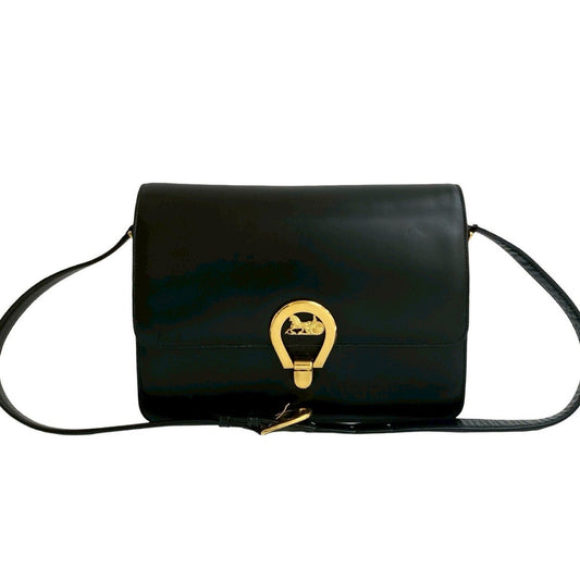 CELINE Horseshoe Leather Semi-Shoulder Bag in Black (29577)