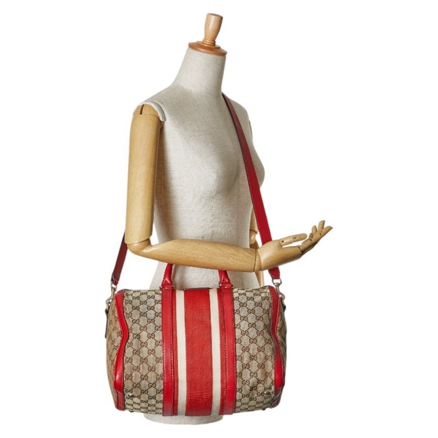 Gucci Beige Red Color Canvas Leather Boston Bag Shoulder Bag ()
