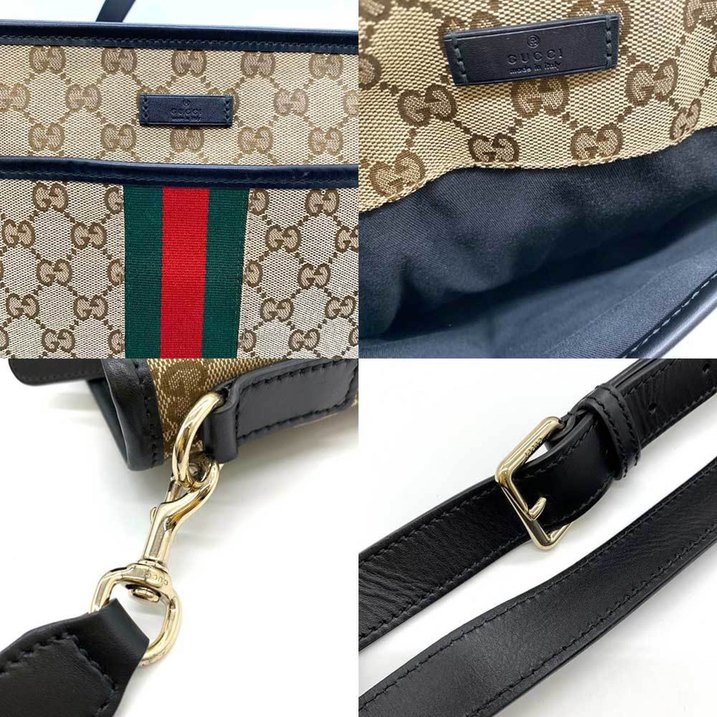 Gucci Sherry Line Black Brown Green Multi-Color Red Color Gg Canvas Leather Shoulder Bag ()