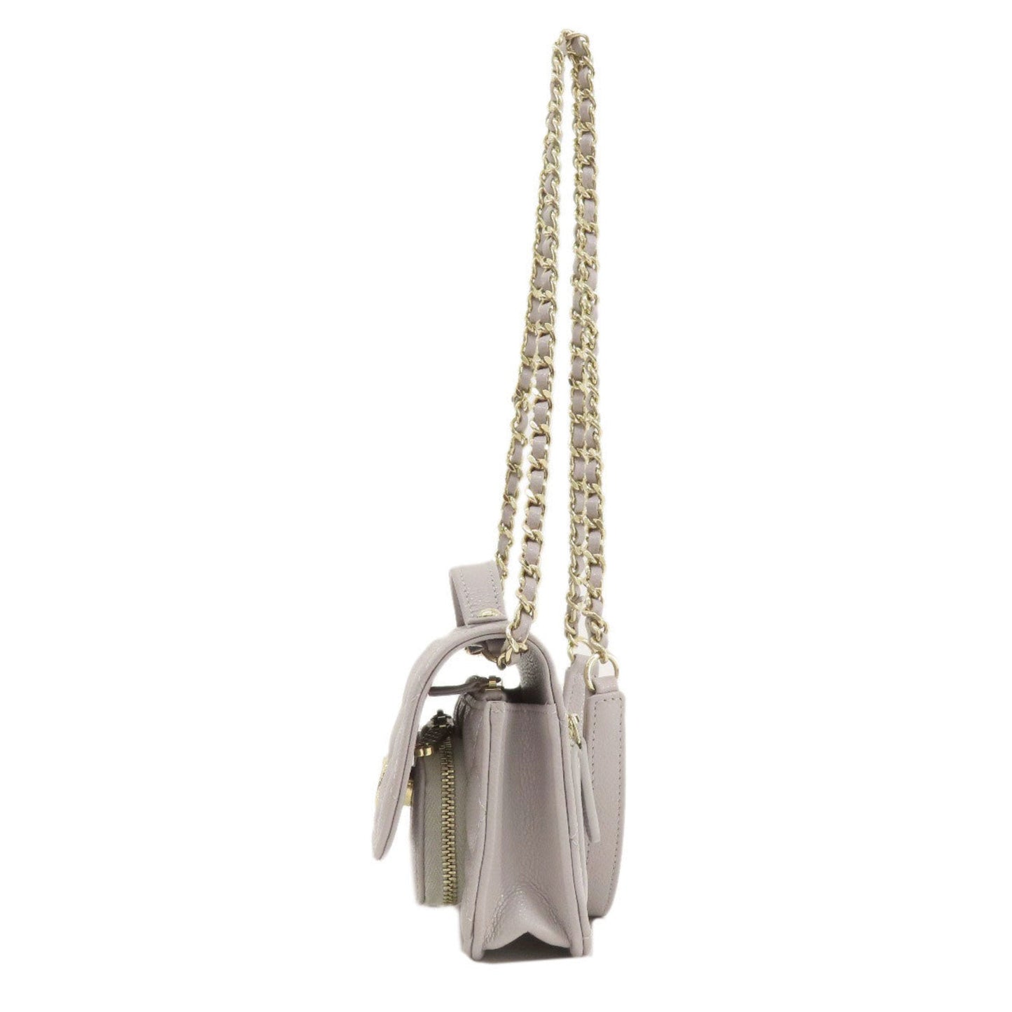 Chanel Gray Grained Calfskin Chain/Shoulder Wallet ()