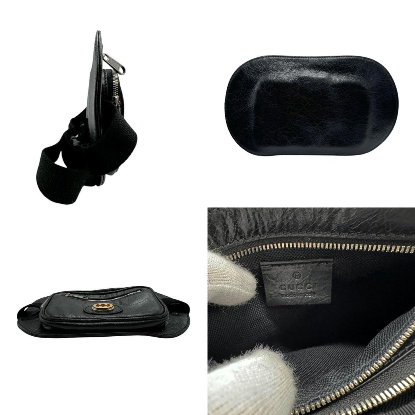 Gucci Black Leather Fanny Pack Sling Bag ()