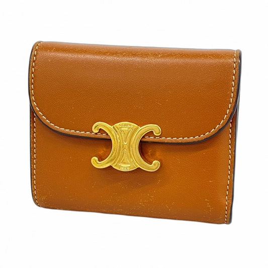Celine Triomphe Leather Tri-fold Wallet, Tan, Women's