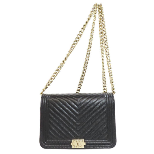 Chanel Black Grained Calfskin Chain/Shoulder Wallet ()