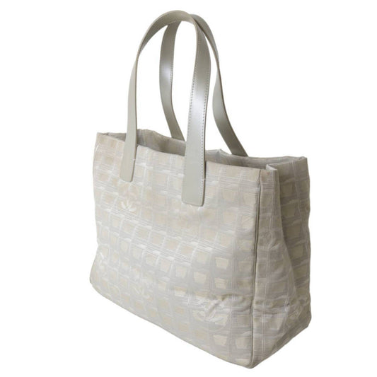 Chanel Beige Gray Jacquard Tote Bag ()