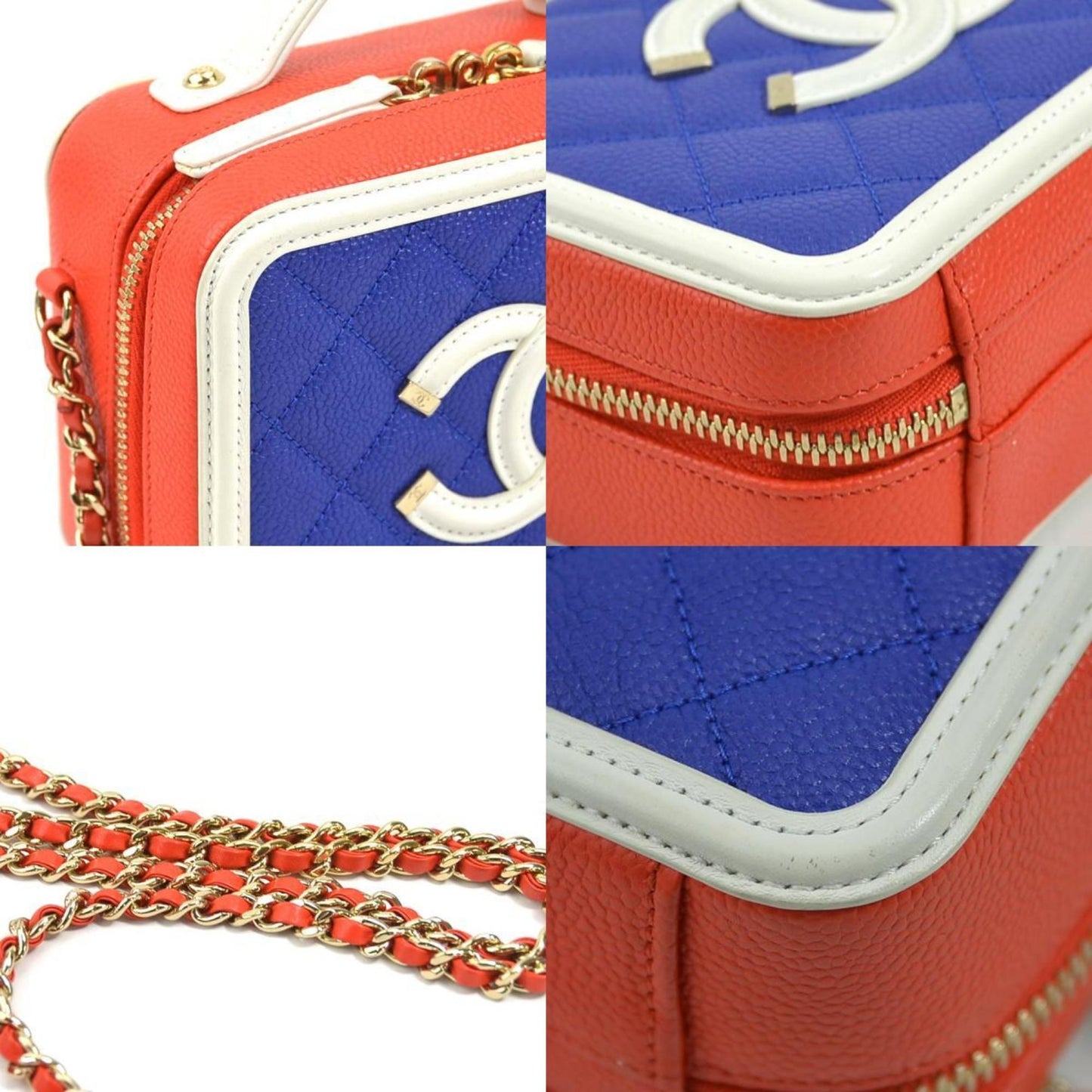 Chanel Blue Orange White Caviar Leather Shoulder Bag ()