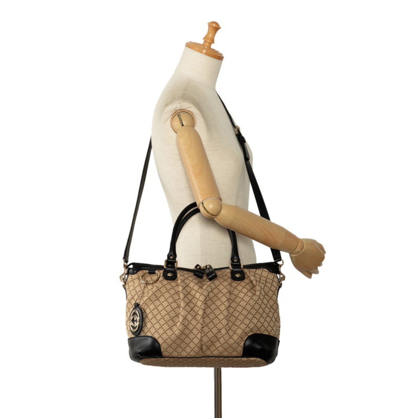 Gucci Diamante Beige Black Canvas Handbag Shoulder Bag ()