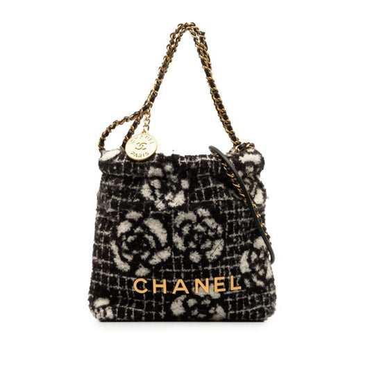 Chanel Black White Cotton Shoulder Bag Tote Bag ()