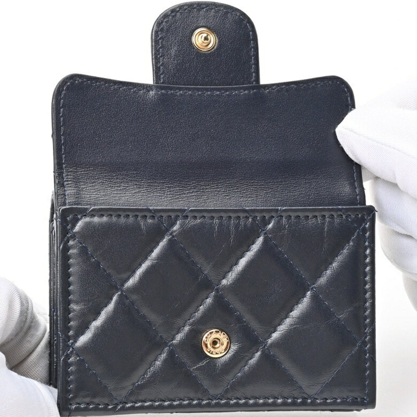 Chanel Navy Leather Wallet (Tri-Fold) ()