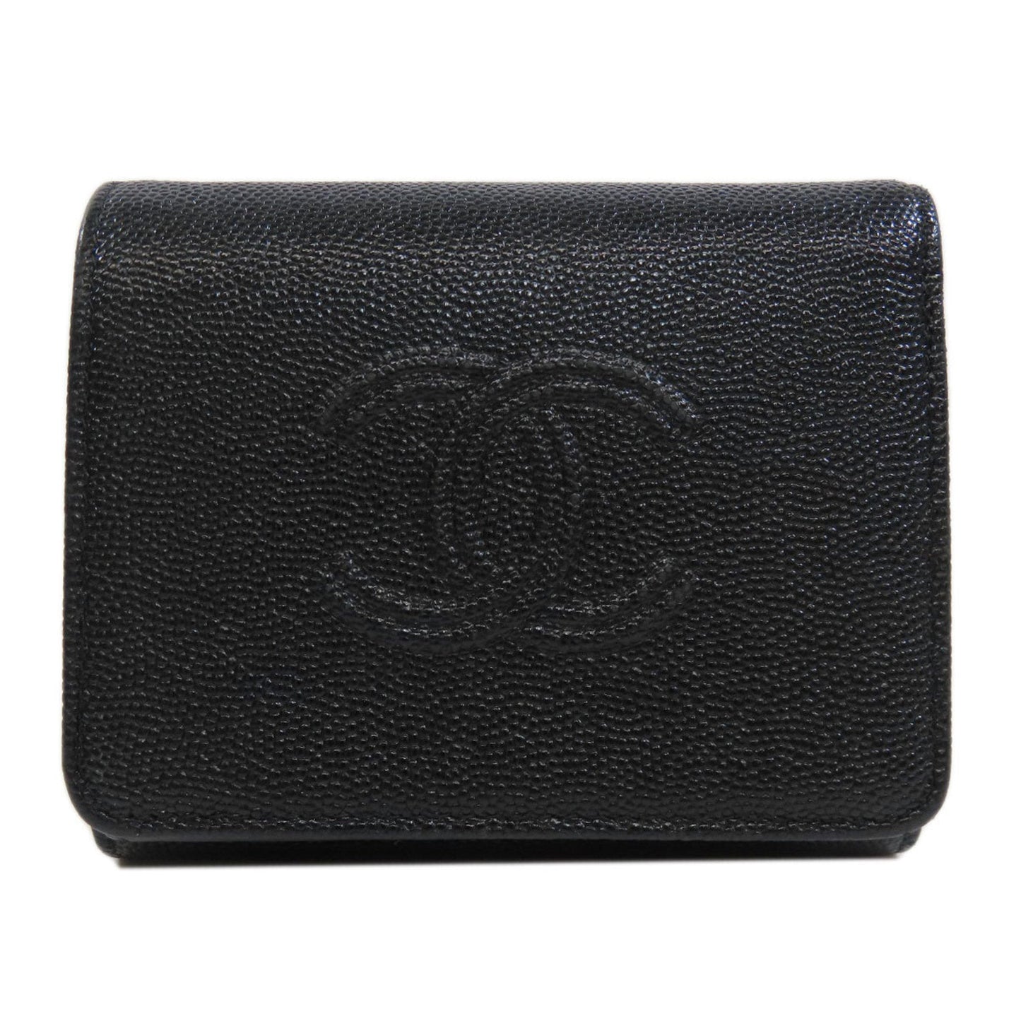 Chanel Black Grained Calfskin Wallet (Tri-Fold) ()