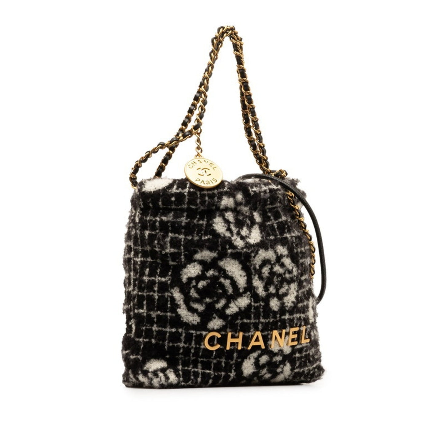 Chanel Black White Cotton Shoulder Bag Tote Bag ()