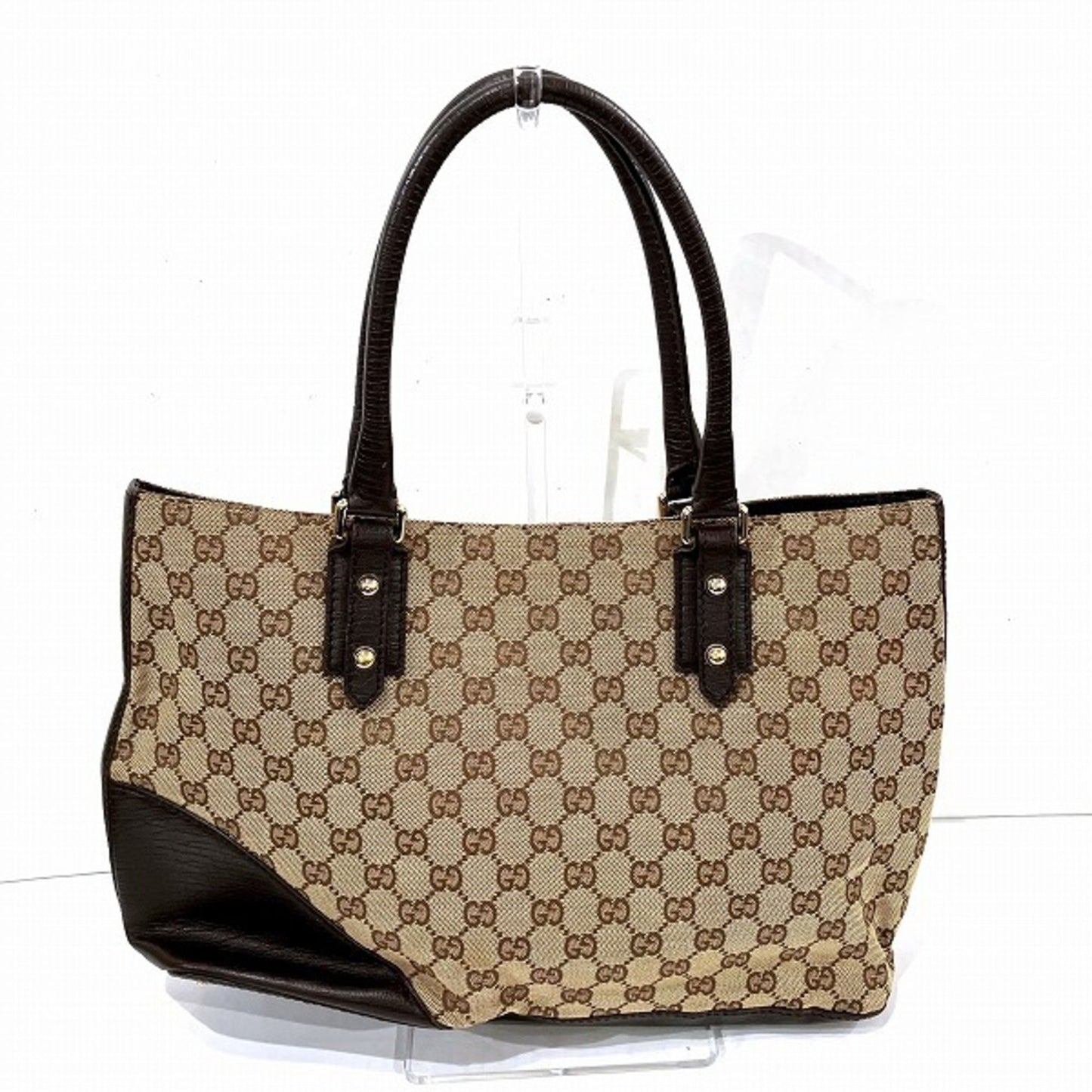 Gucci Horsebit Brown Gg Canvas Leather Tote Bag ()