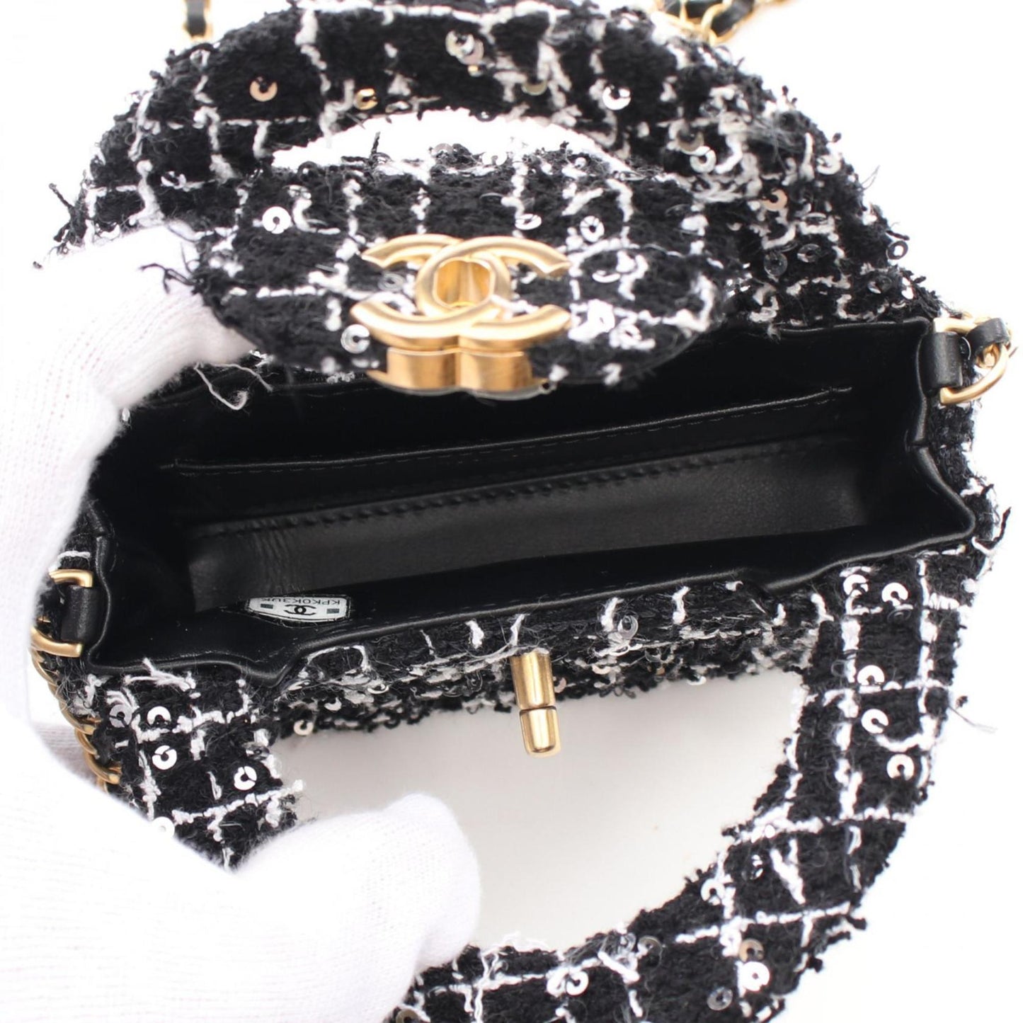 Chanel Black White Fabric Spangles Shoulder Bag ()