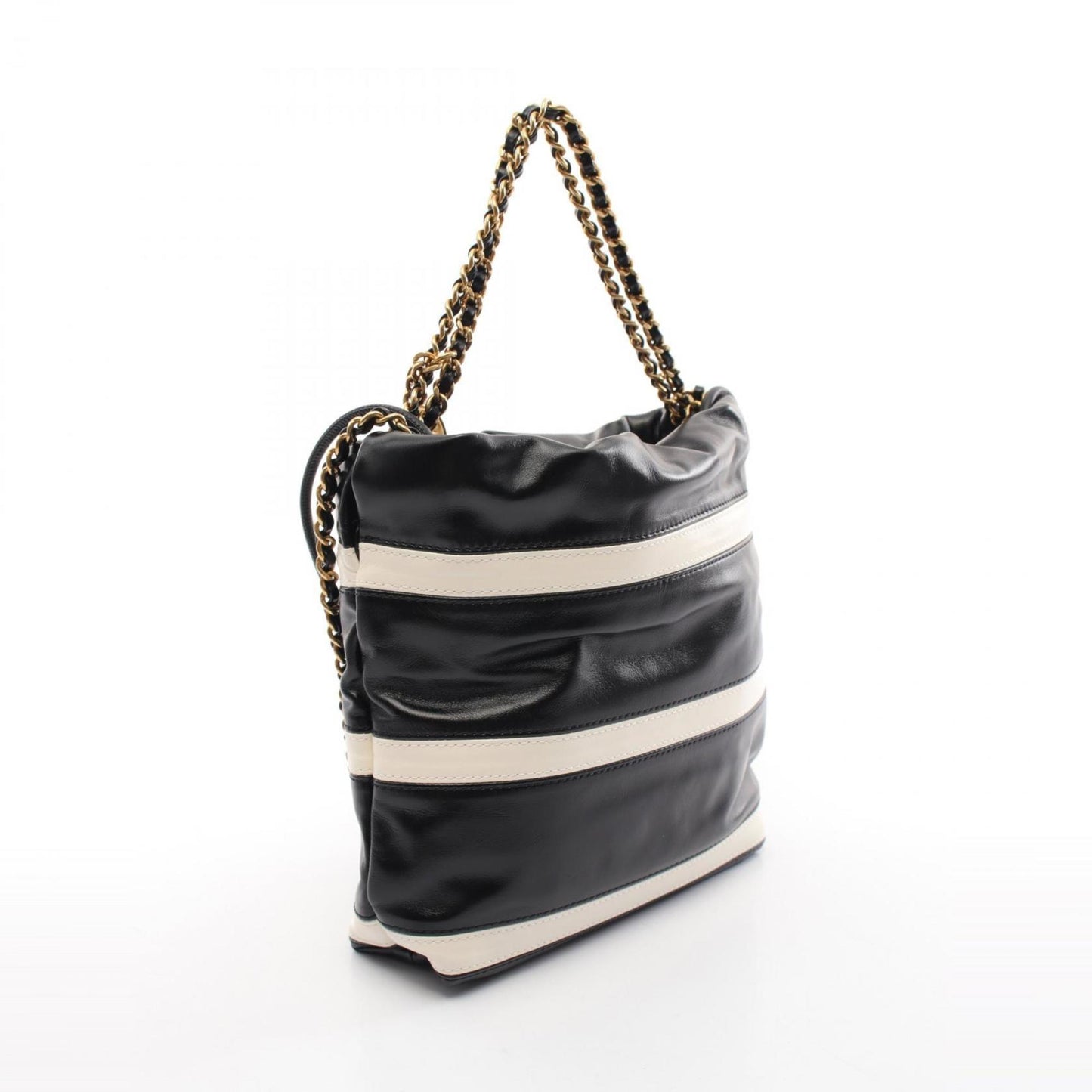 Chanel Black White Leather Shoulder Bag ()