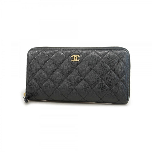 Chanel Black Grained Calfskin Long Wallet (Bi-Fold) ()