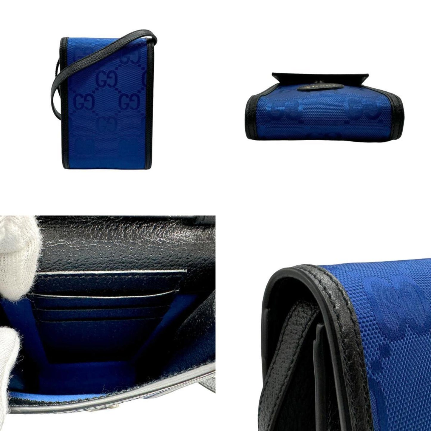 Gucci Black Blue Nylon Leather Shoulder Bag ()