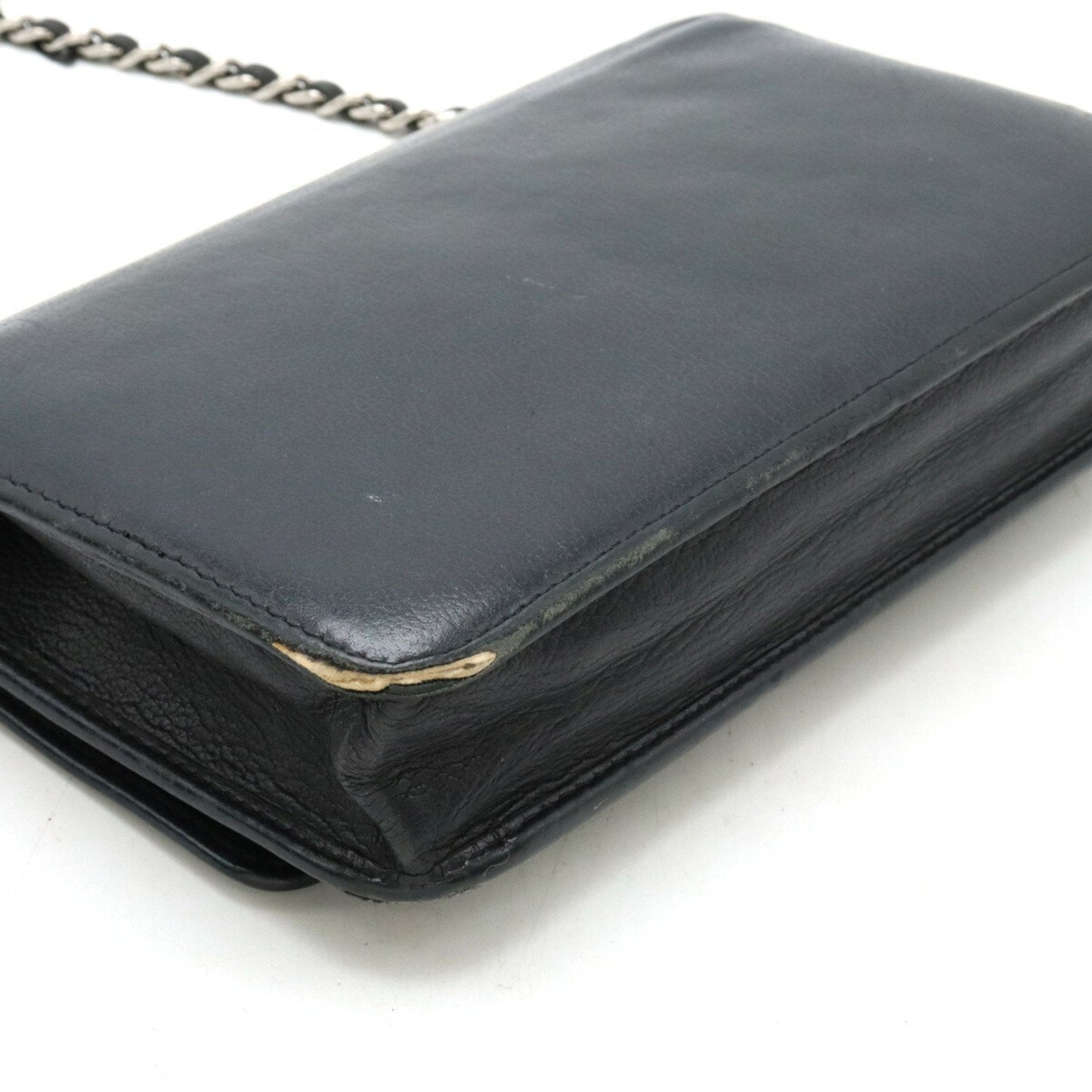 Chanel Black Leather Chain/Shoulder Wallet ()