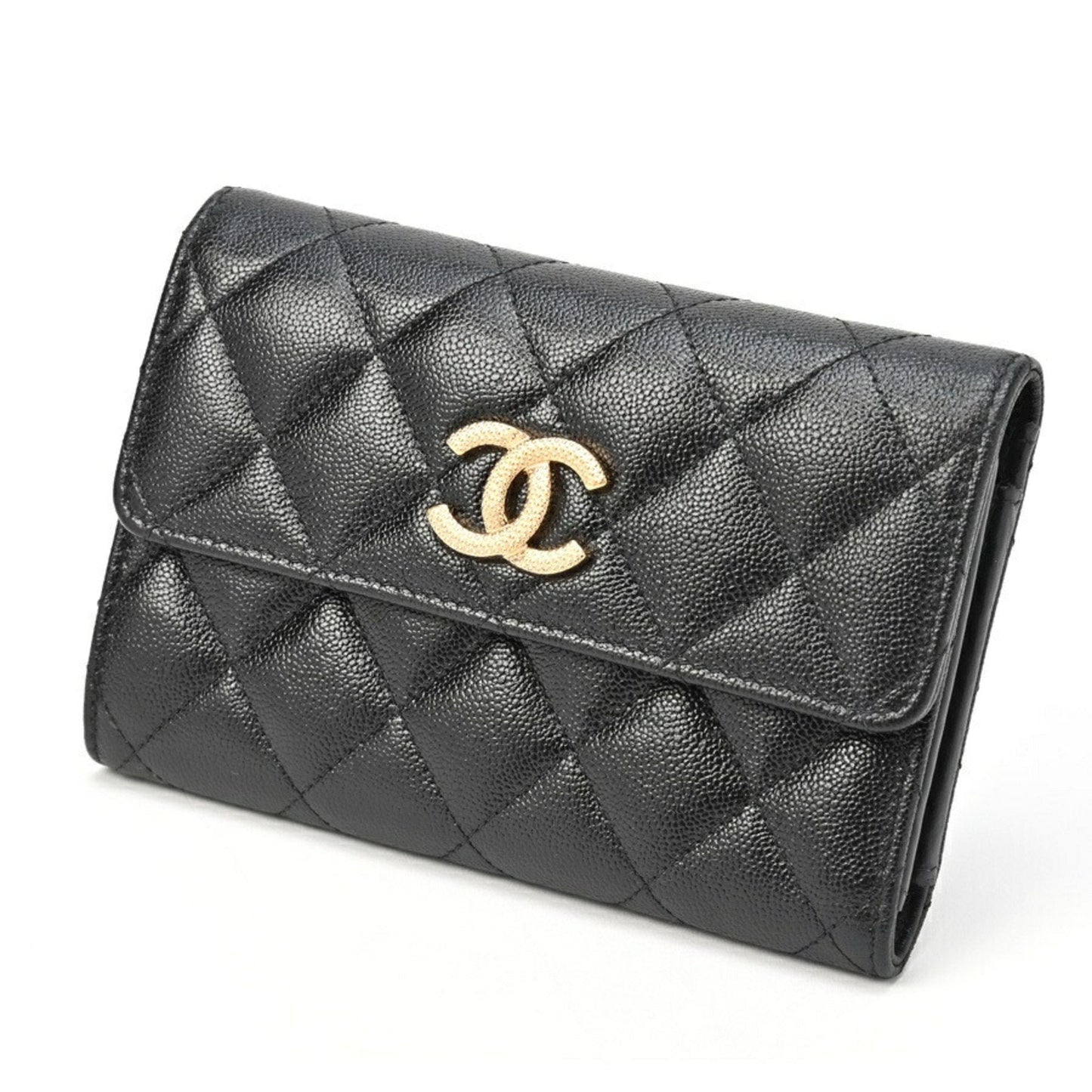 Chanel Matelasse Black Gold Grained Calfskin Wallet (Tri-Fold) ()