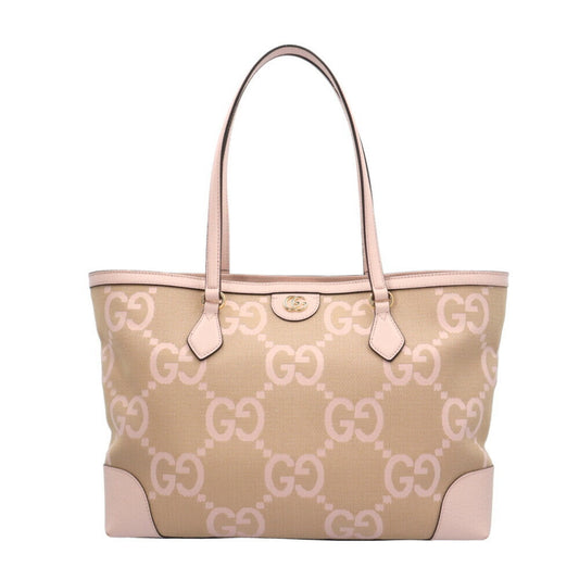 Gucci Beige Pink Canvas Leather Tote Bag ()