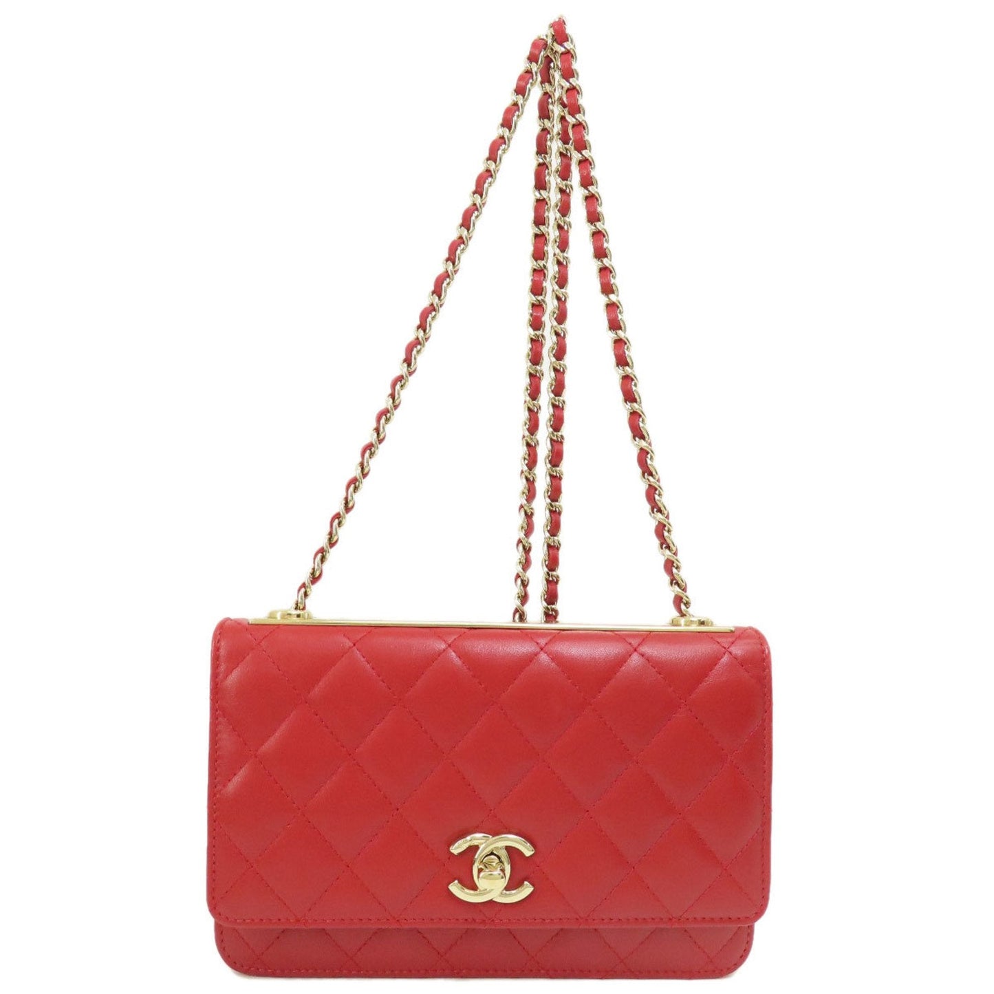 Chanel Red Color Leather Chain/Shoulder Wallet ()