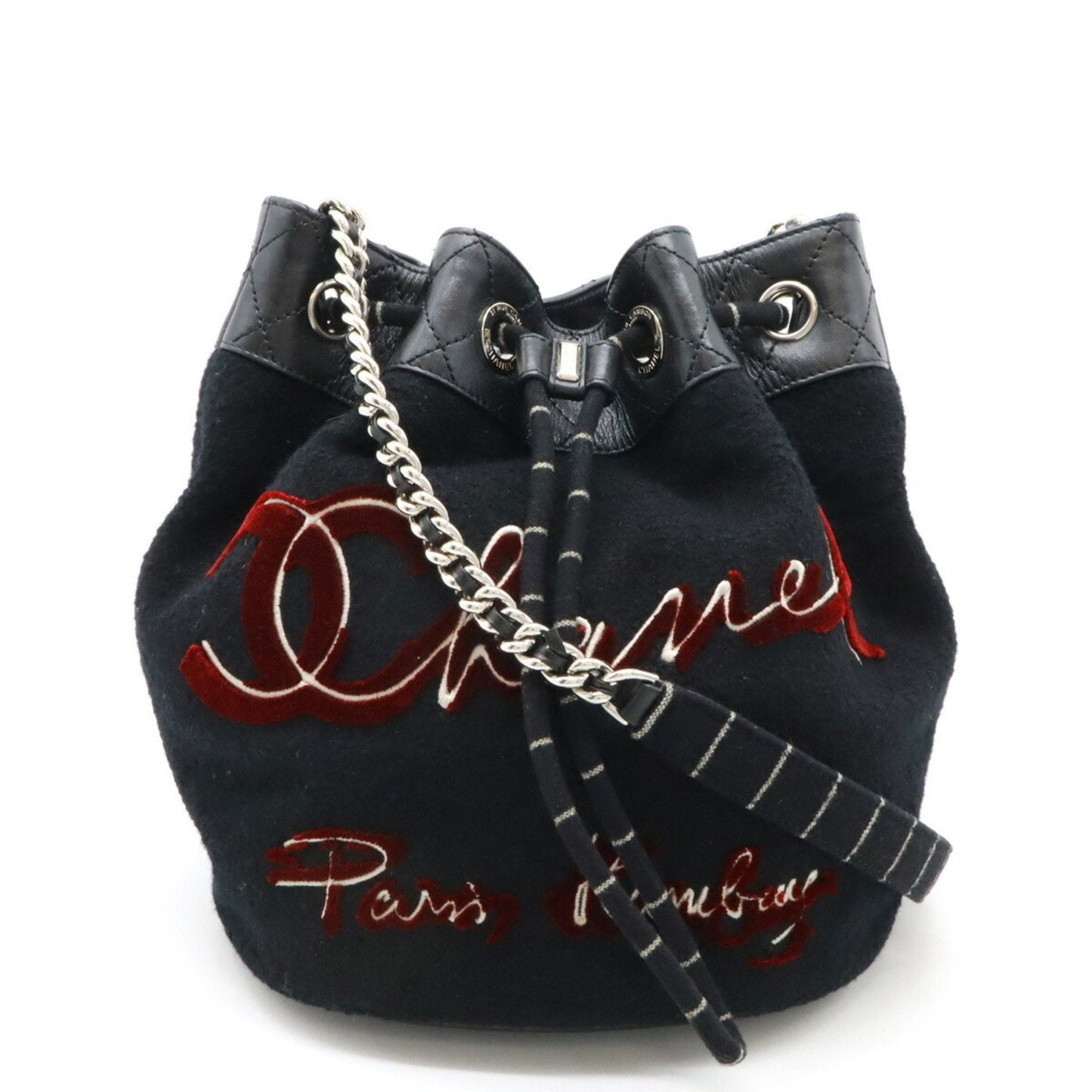 Chanel Black Red Color Wool Leather Shoulder Bag ()