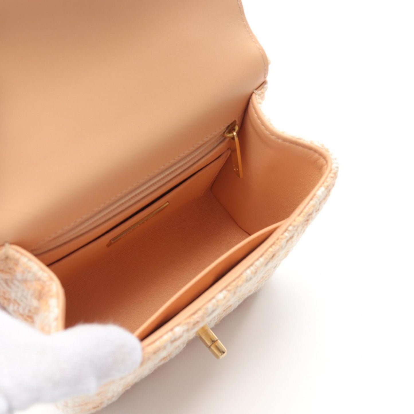 Chanel Beige White Fabric Leather Shoulder Bag ()