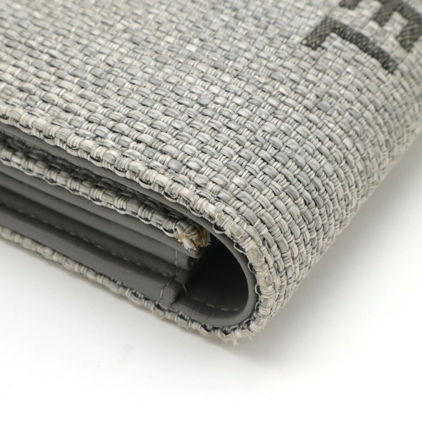 Chanel Light Gray Canvas Leather Long Wallet (Bi-Fold) ()