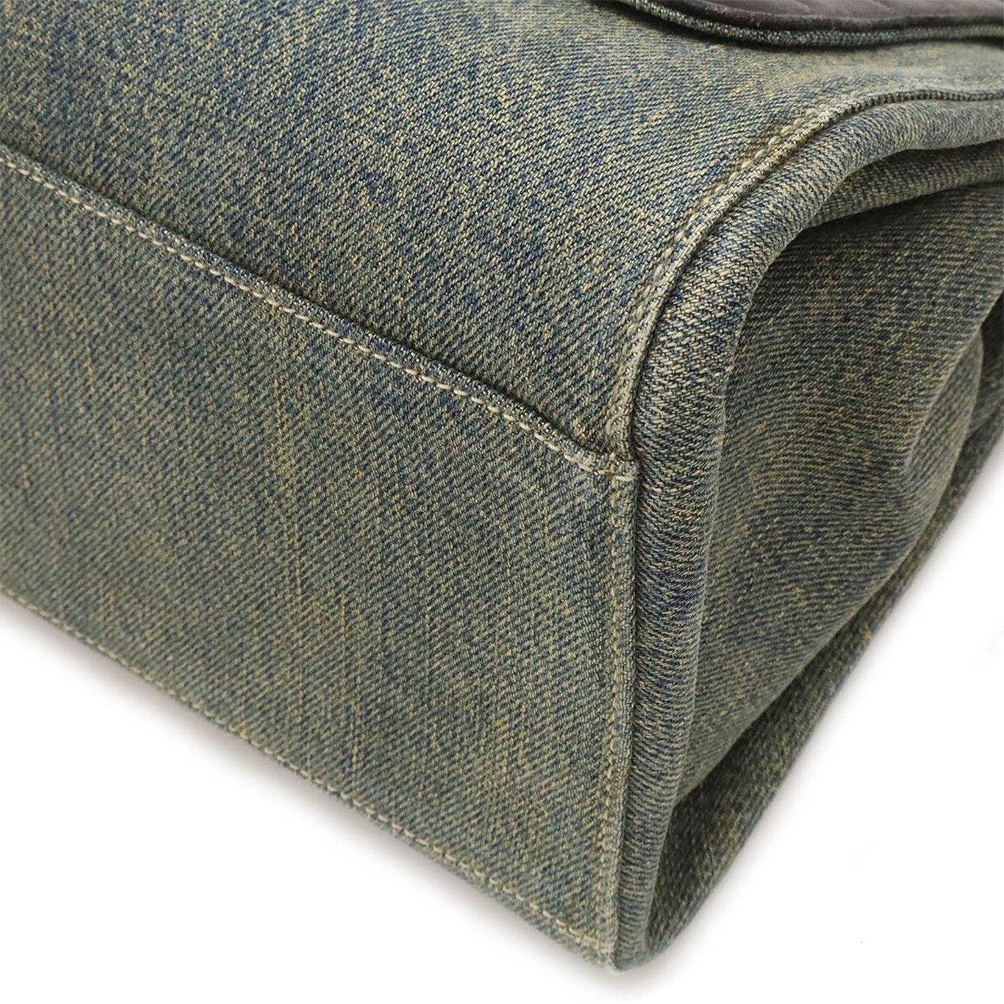 Chanel Blue Dark Brown Denim Leather Shoulder Bag ()