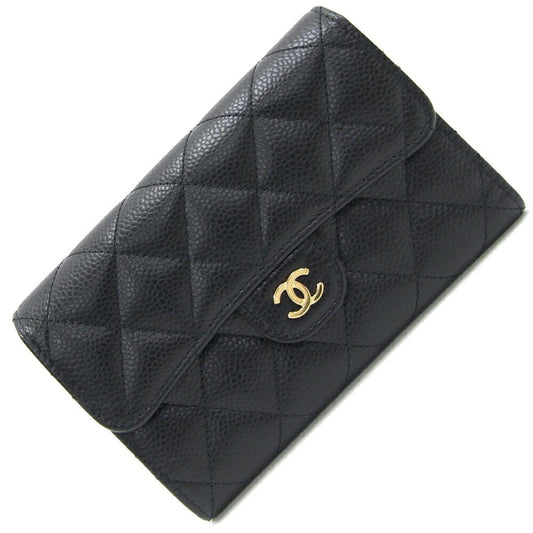 Chanel Black Grained Calfskin Wallet (Tri-Fold) ()