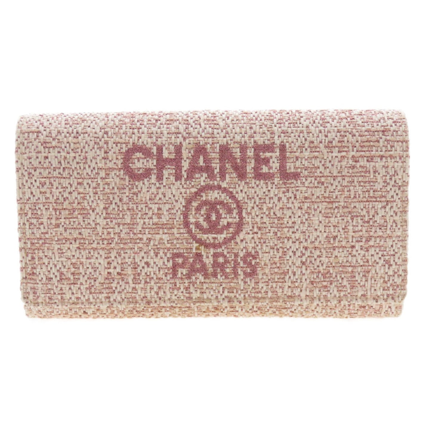 Chanel Pink Leather Tweed Long Wallet (Bi-Fold) ()