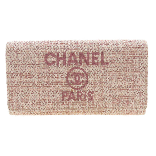 Chanel Pink Leather Tweed Long Wallet (Bi-Fold) ()