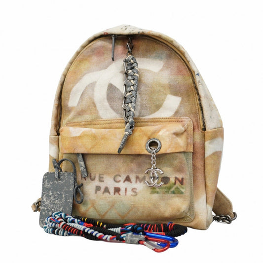 Chanel Beige Multi-Color Canvas Backpack ()
