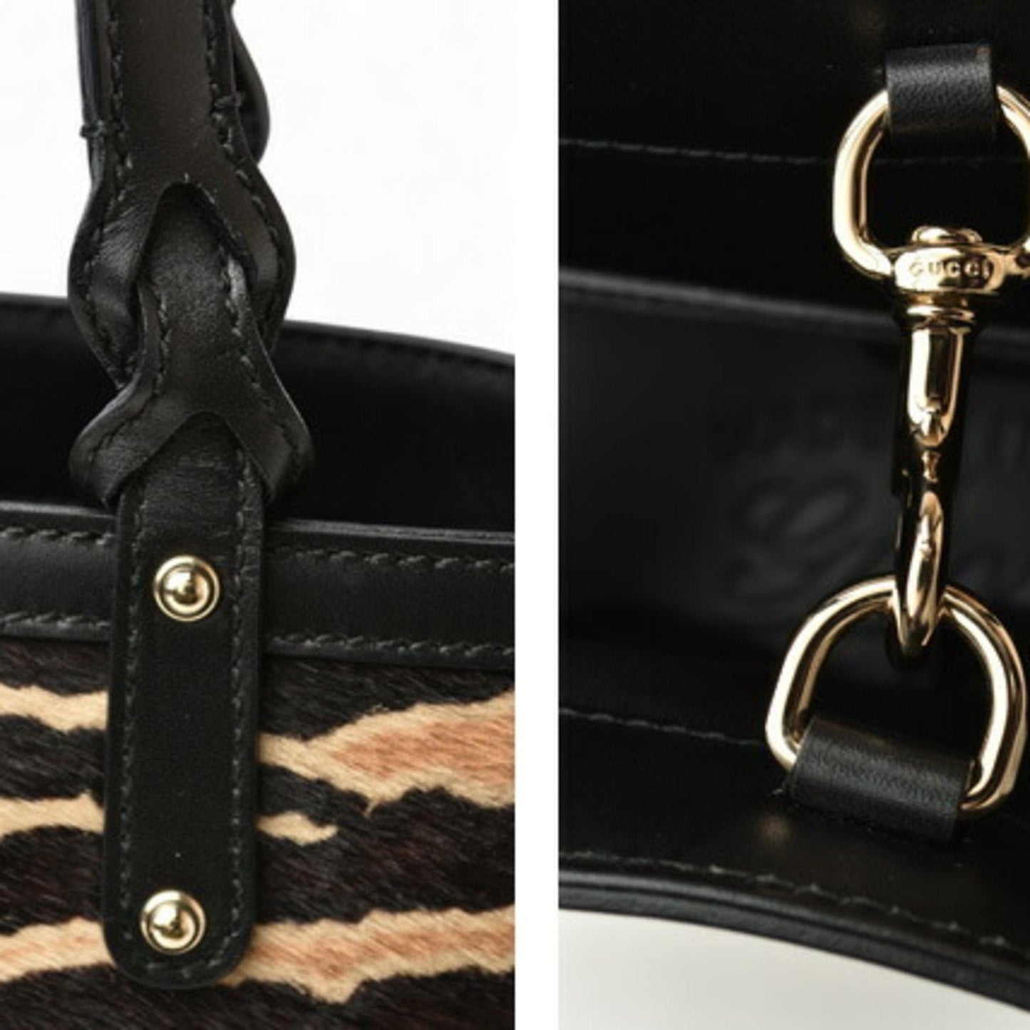 Gucci Beige Black Leather Handbag Tote Bag ()