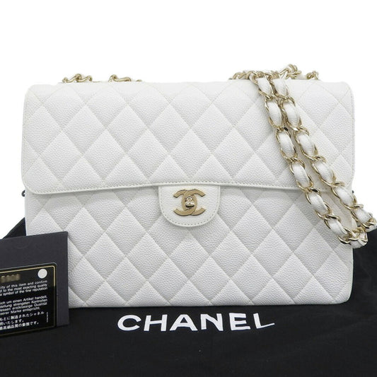 Chanel White Caviar Leather Shoulder Bag ()