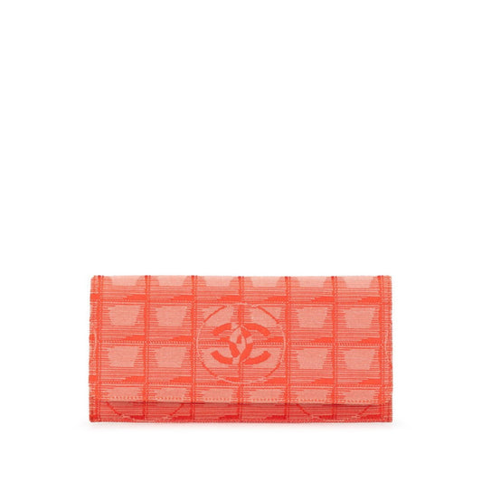 Chanel New Travel Line Red Color Canvas Leather Long Wallet (Bi-Fold) ()
