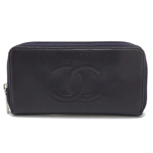 Chanel Dark Purple Grained Calfskin Long Wallet (Bi-Fold) ()