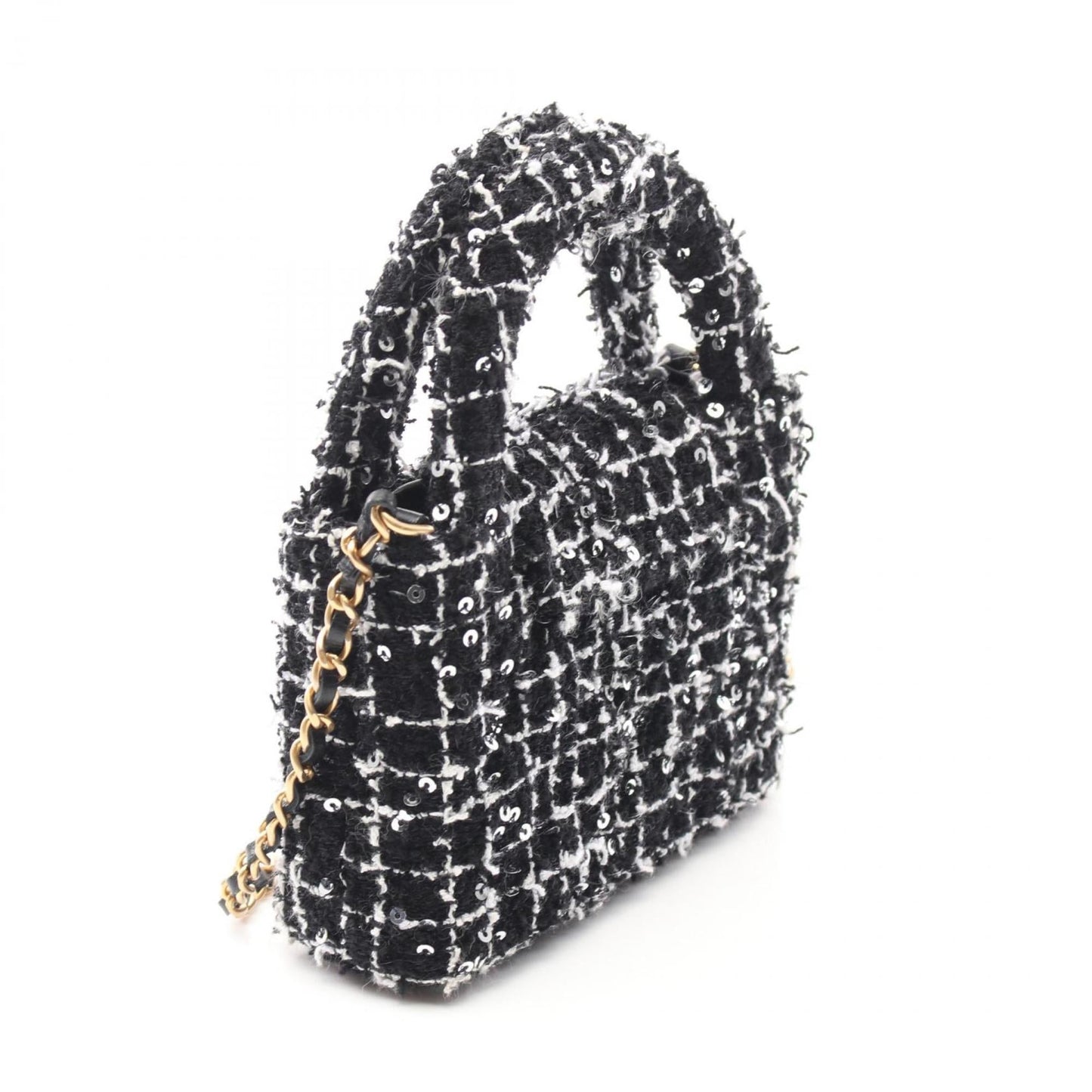Chanel Black White Fabric Spangles Shoulder Bag ()