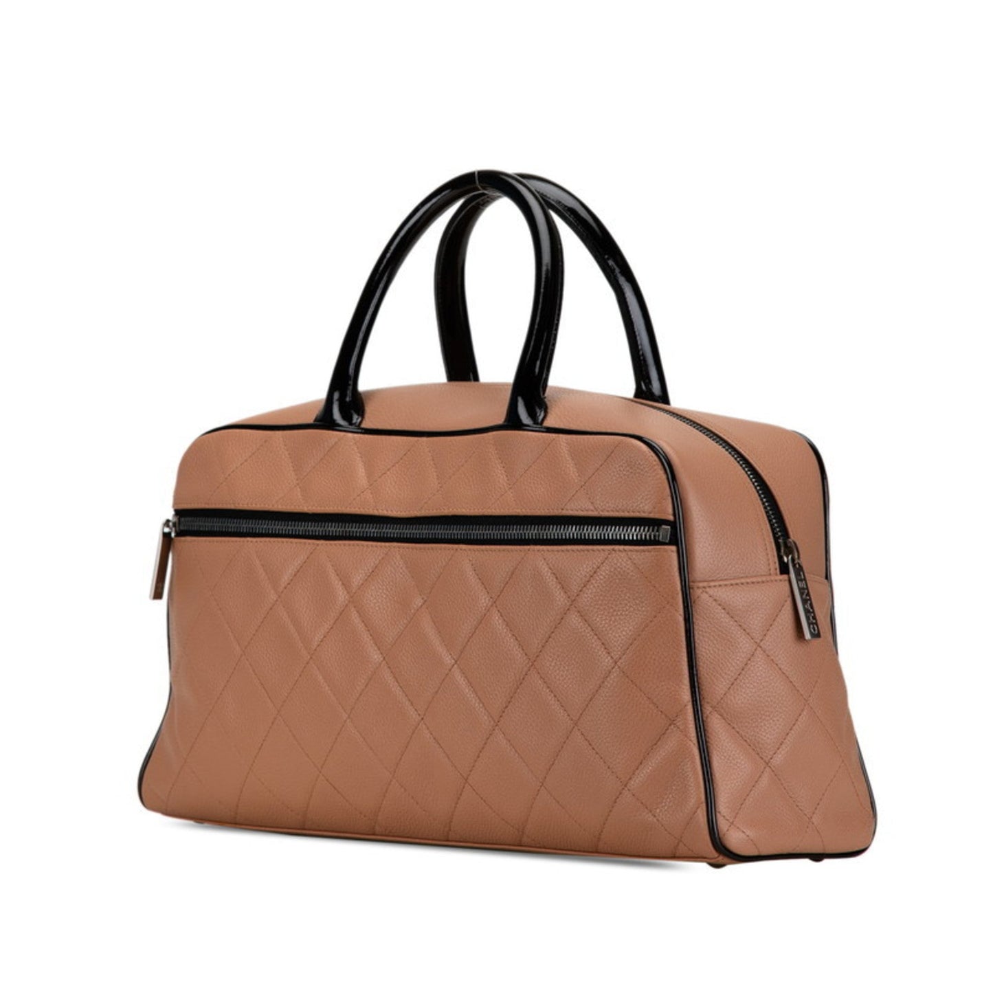 Chanel Black Pink Beige Caviar Leather Leather Boston Bag Handbag ()