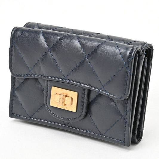 Chanel Navy Leather Wallet (Tri-Fold) ()