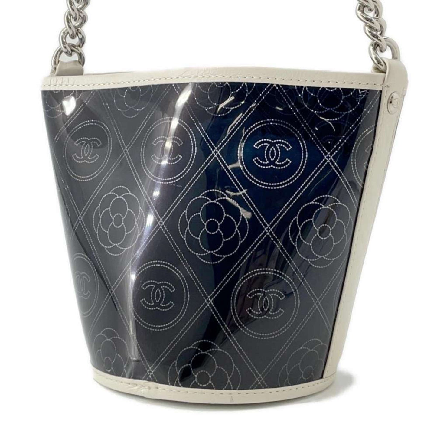 Chanel Camellia Black White Vinyl Leather Pouch Shoulder Bag ()