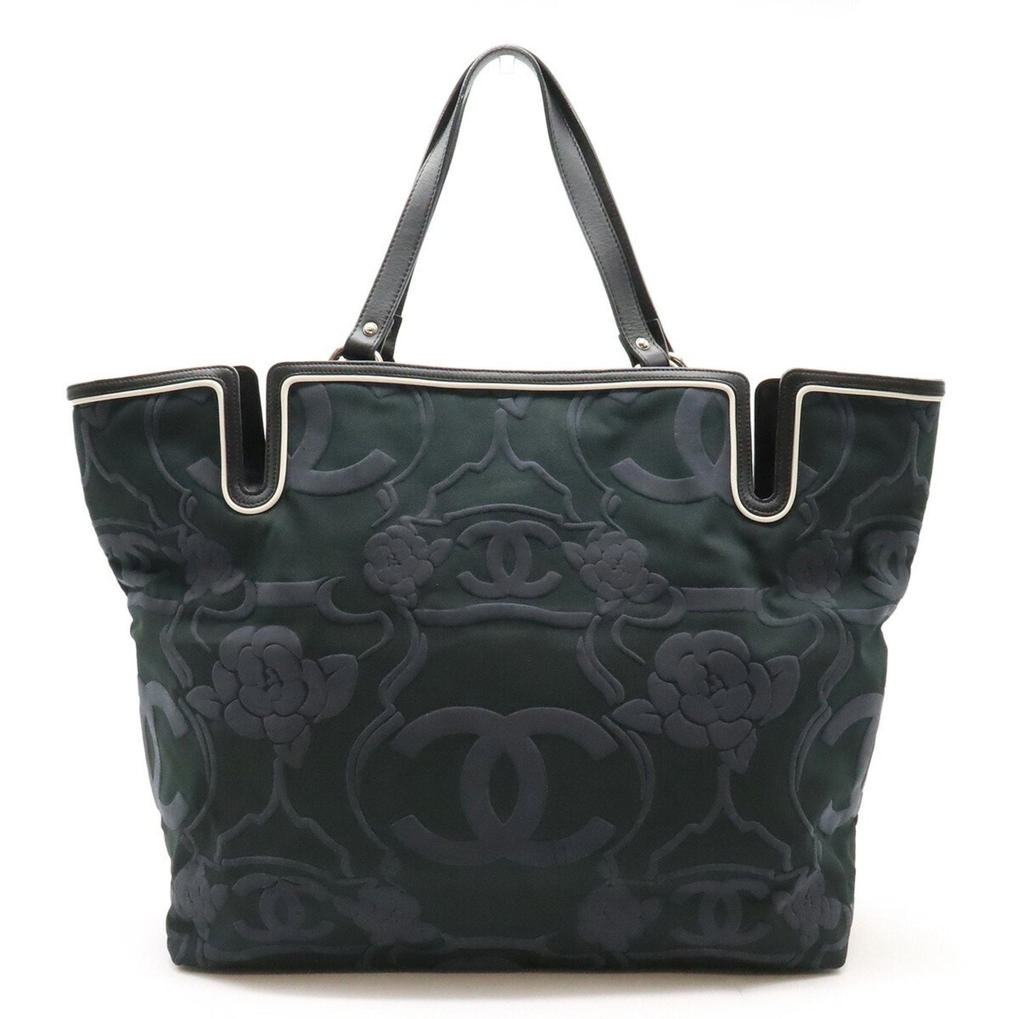 Chanel Black Navy Canvas Leather Shoulder Bag Tote Bag ()