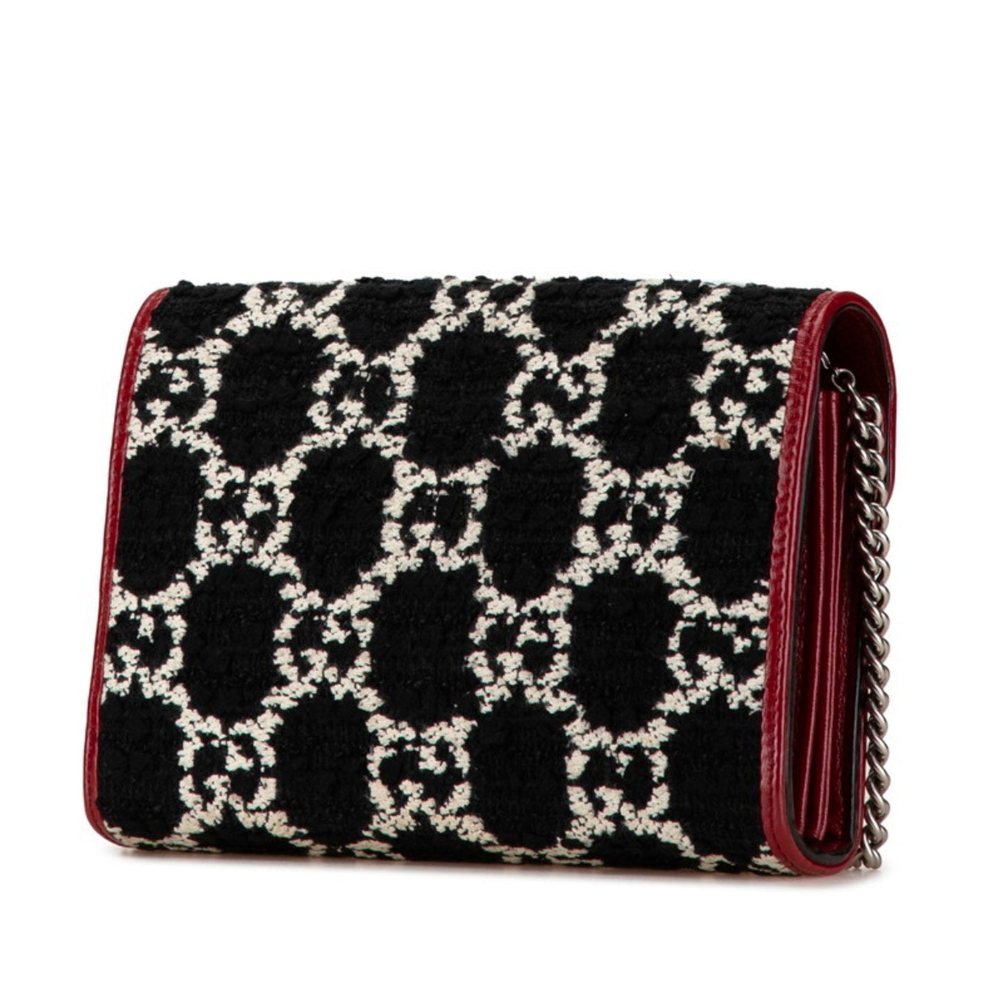 Gucci Black Red Color Tweed Leather Chain/Shoulder Wallet ()