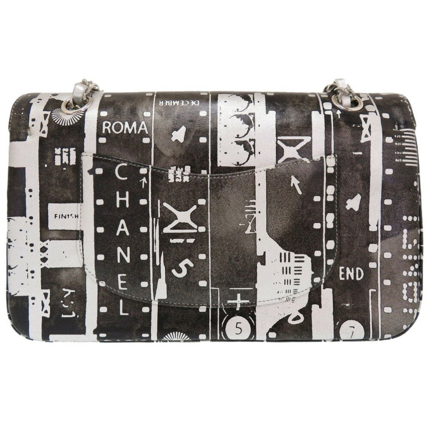 Chanel Black Silver Leather Shoulder Bag ()