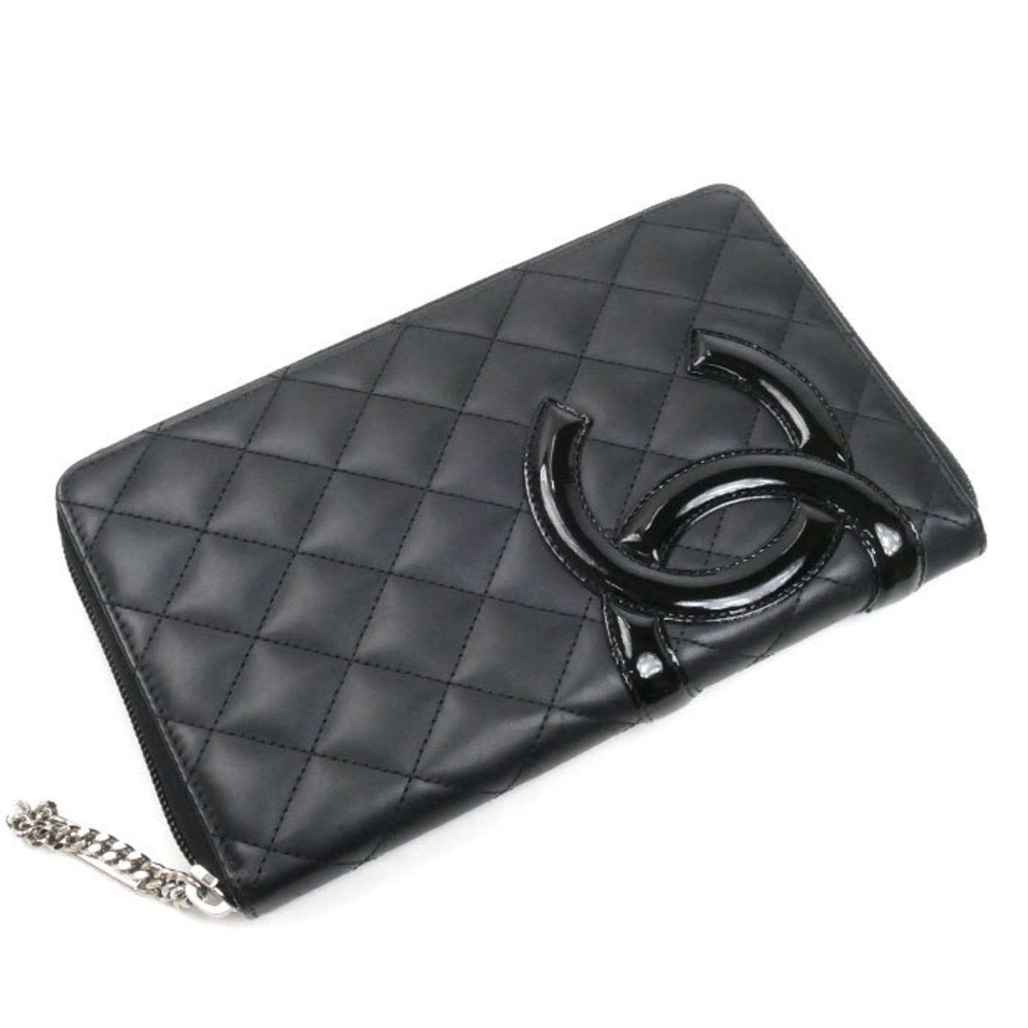 Chanel Cambon Black Pink Leather Long Wallet (Bi-Fold) ()